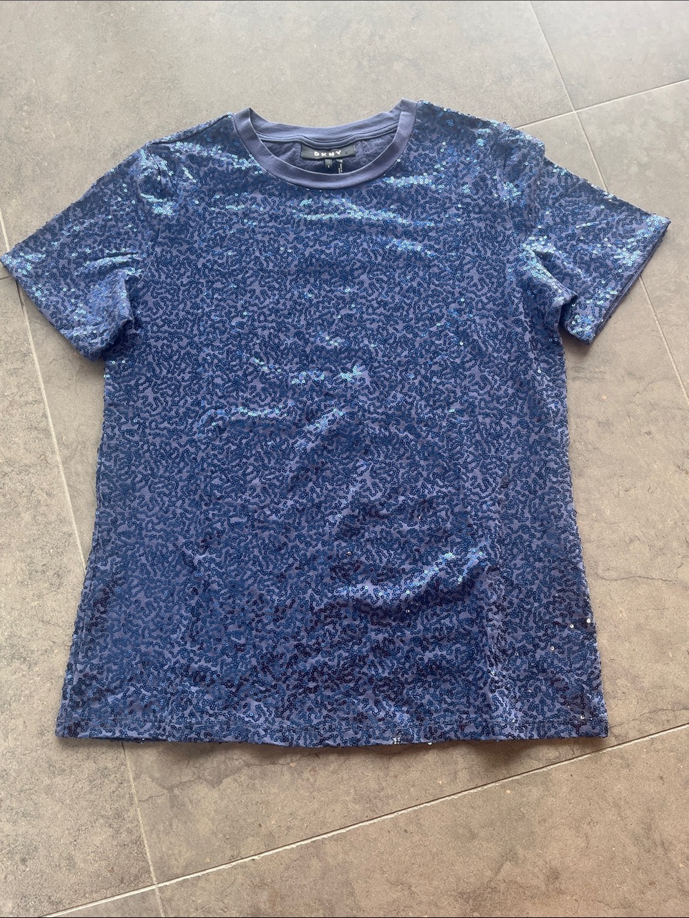 DKNY Navy Sequin Short Sleeve Tee NWOT b
